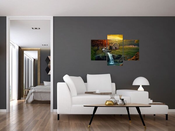 Tablou cu căbănuță în peisaj de poveste (90x60 cm)