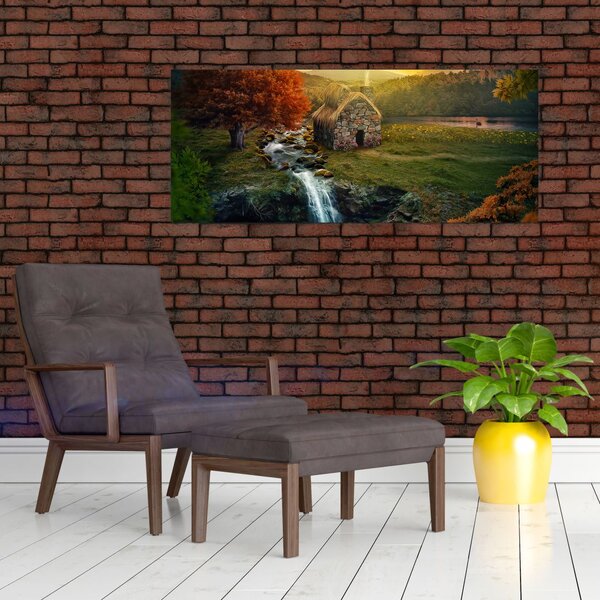 Tablou cu căbănuță în peisaj de poveste (120x50 cm)
