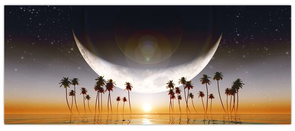 Tablou- Luna deasupra palmierilor (120x50 cm)