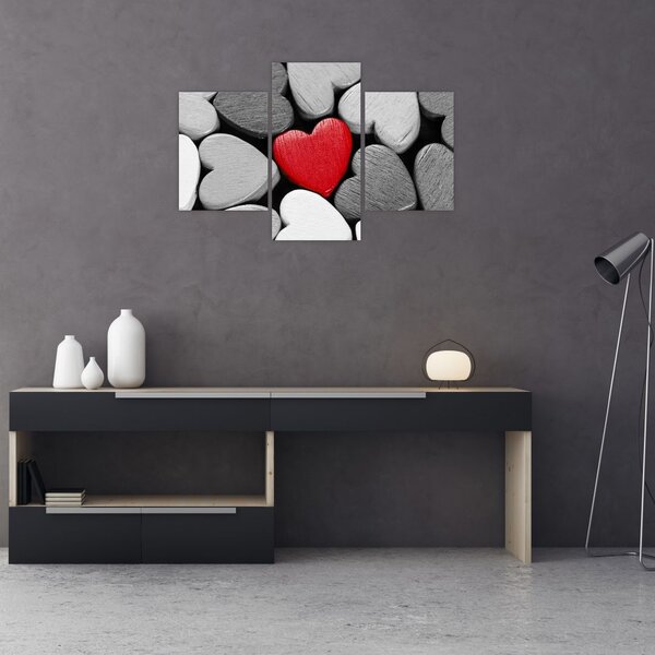 Tablou cu inimioare din lemn (90x60 cm)
