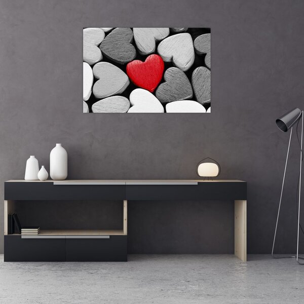 Tablou cu inimioare din lemn (90x60 cm)
