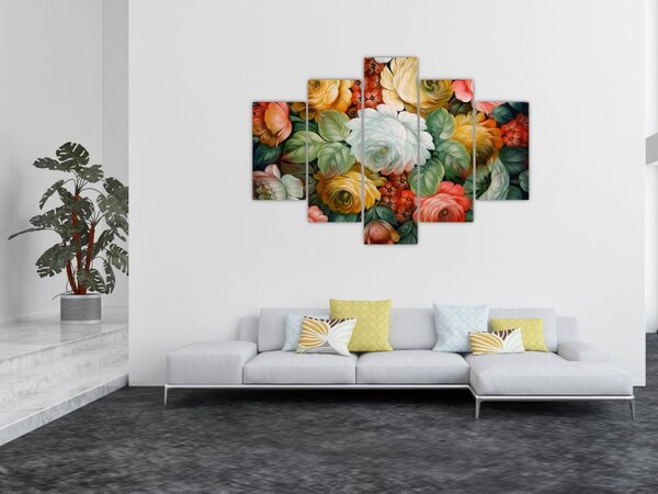 Tablou cu buchet pictat de flori (150x105 cm)