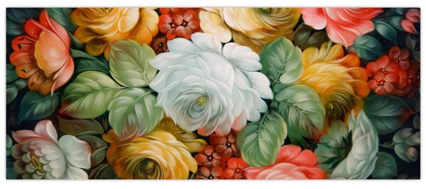 Tablou cu buchet pictat de flori (120x50 cm)