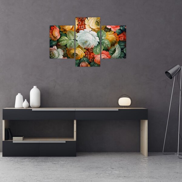 Tablou cu buchet pictat de flori (90x60 cm)