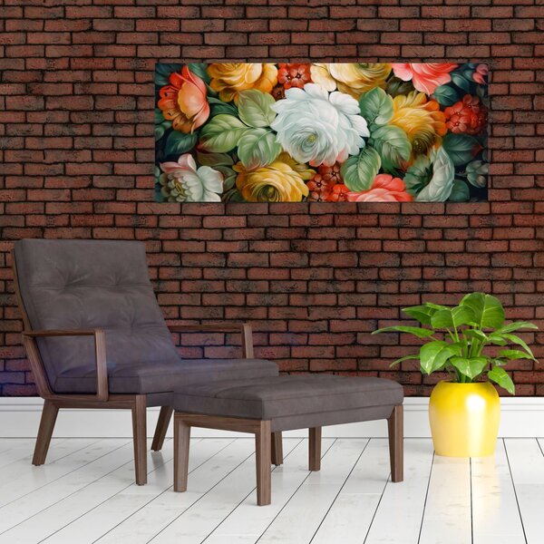 Tablou cu buchet pictat de flori (120x50 cm)