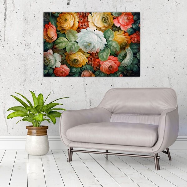 Tablou cu buchet pictat de flori (90x60 cm)