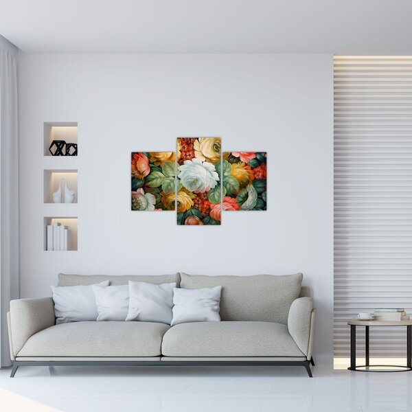 Tablou cu buchet pictat de flori (90x60 cm)