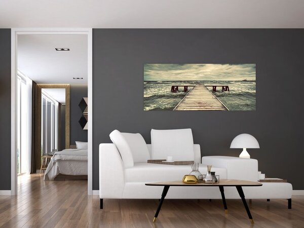Tablou cu dig din lemn la mare (120x50 cm)