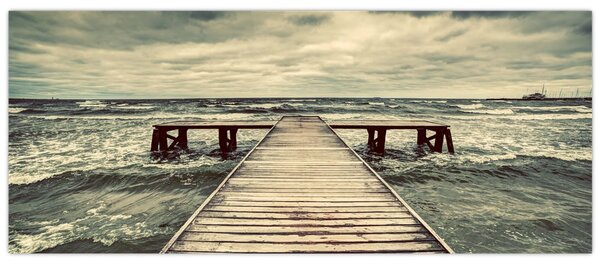 Tablou cu dig din lemn la mare (120x50 cm)