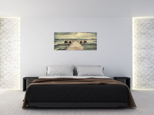 Tablou cu dig din lemn la mare (120x50 cm)
