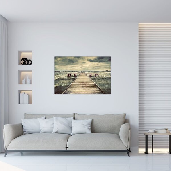 Tablou cu dig din lemn la mare (90x60 cm)