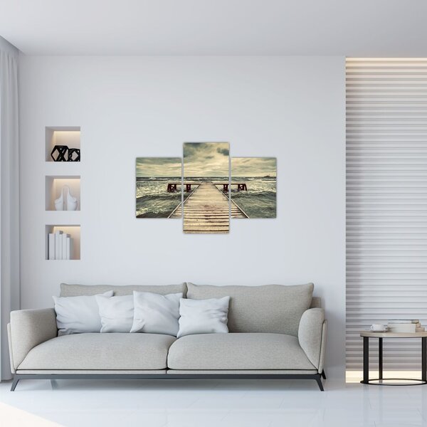 Tablou cu dig din lemn la mare (90x60 cm)