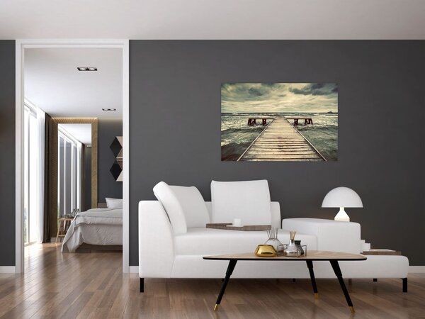 Tablou cu dig din lemn la mare (90x60 cm)