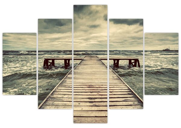 Tablou cu dig din lemn la mare (150x105 cm)