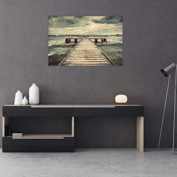 Tablou cu dig din lemn la mare (90x60 cm)