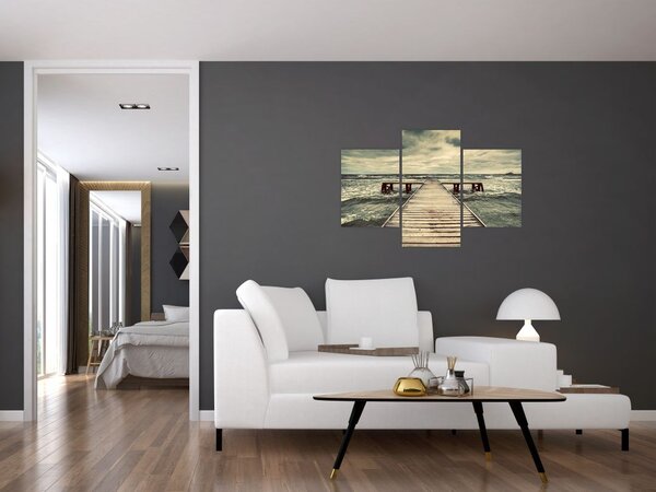 Tablou cu dig din lemn la mare (90x60 cm)