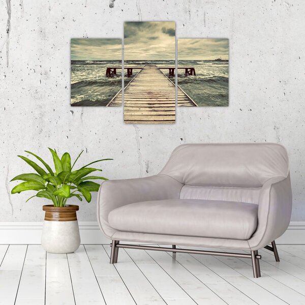 Tablou cu dig din lemn la mare (90x60 cm)