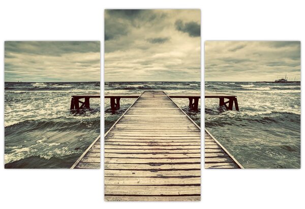 Tablou cu dig din lemn la mare (90x60 cm)