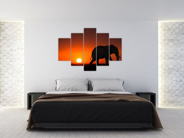 Tablou cu elefant în apus de soare (150x105 cm)