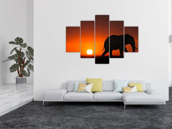 Tablou cu elefant în apus de soare (150x105 cm)