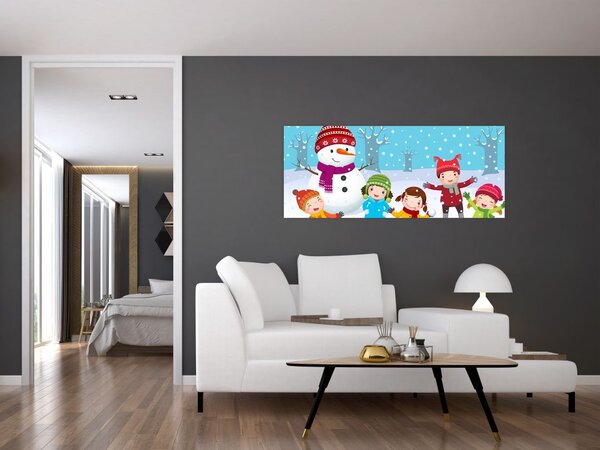 Tablou - Bucurii de iarnă pentru copii (120x50 cm)