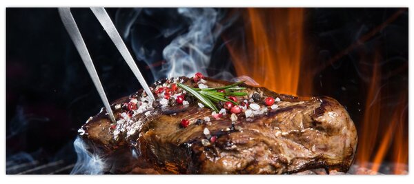 Tablou cu steac pe grill (120x50 cm)