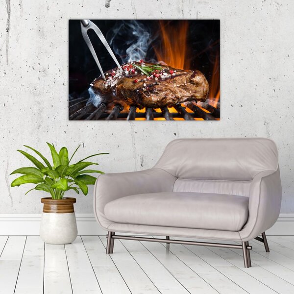 Tablou cu steac pe grill (90x60 cm)