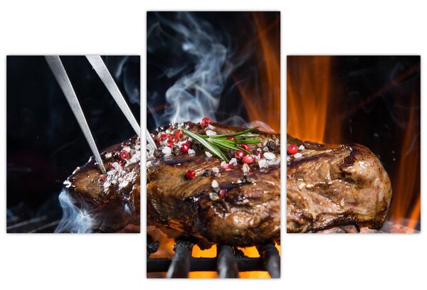 Tablou cu steac pe grill (90x60 cm)