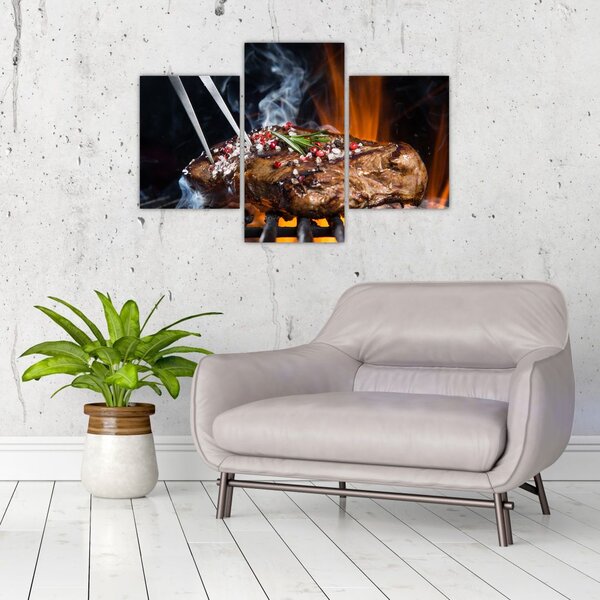 Tablou cu steac pe grill (90x60 cm)