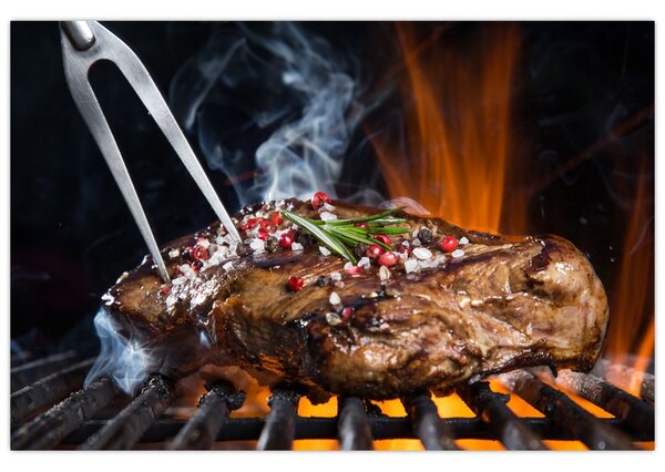Tablou cu steac pe grill (90x60 cm)