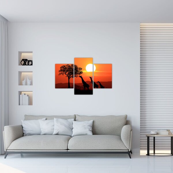Tablou cu girafe în apus de soare (90x60 cm)