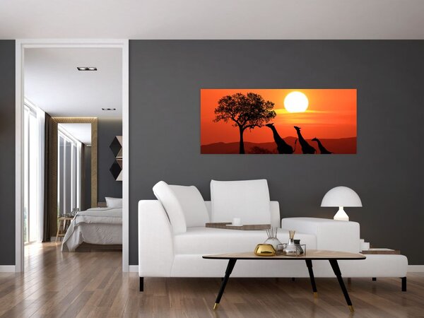 Tablou cu girafe în apus de soare (120x50 cm)