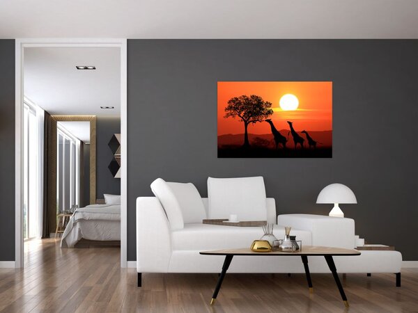 Tablou cu girafe în apus de soare (90x60 cm)