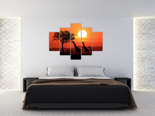 Tablou cu girafe în apus de soare (150x105 cm)
