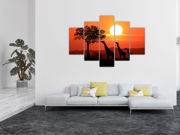 Tablou cu girafe în apus de soare (150x105 cm)