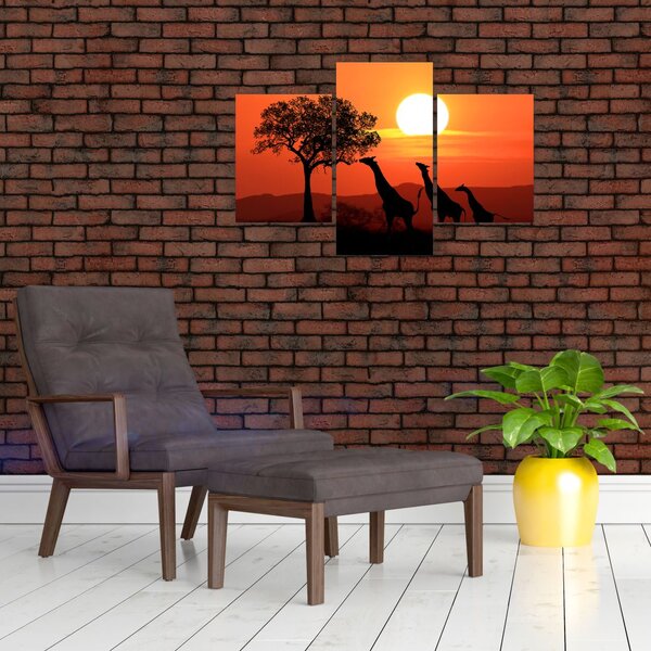 Tablou cu girafe în apus de soare (90x60 cm)