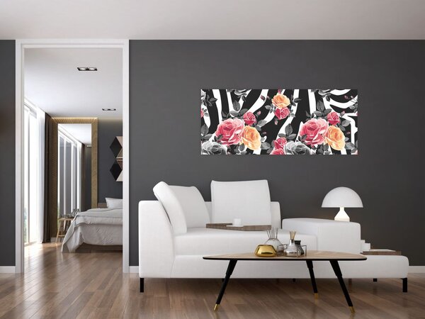 Tablou cu trandafiri înfloriți (120x50 cm)
