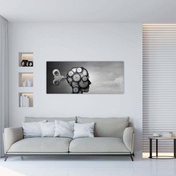 Tablou artistic cu cu cap și ceas (120x50 cm)