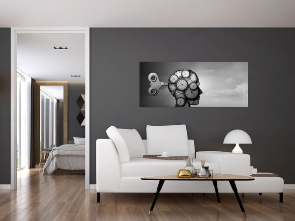Tablou artistic cu cu cap și ceas (120x50 cm)