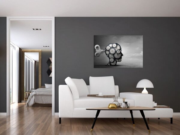 Tablou artistic cu cu cap și ceas (90x60 cm)
