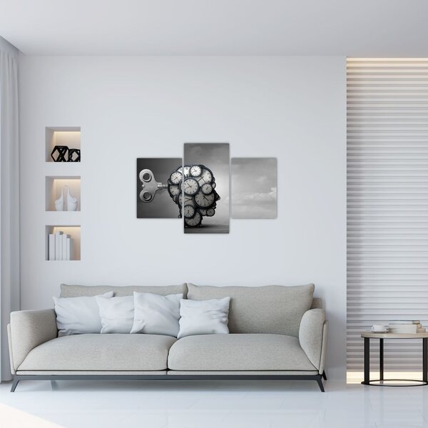 Tablou artistic cu cu cap și ceas (90x60 cm)