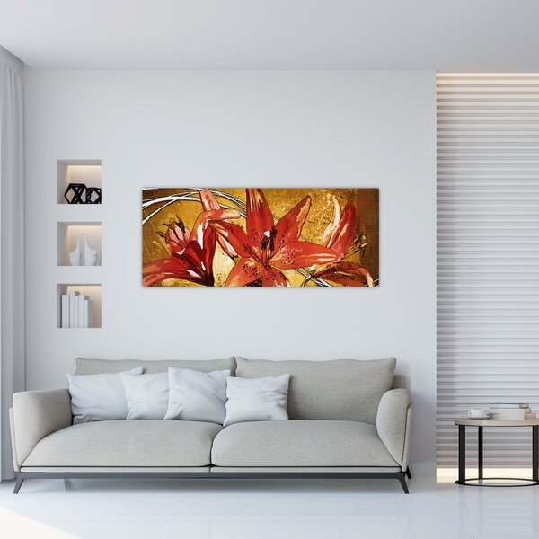 Tablou cu flori de crini (120x50 cm)