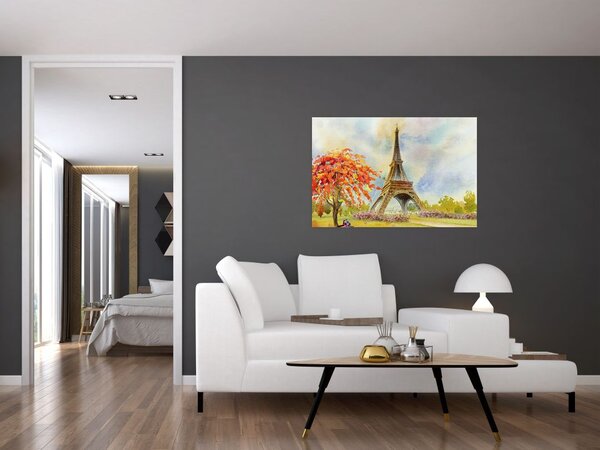 Tablou pictat cu turnul Eiffel (90x60 cm)