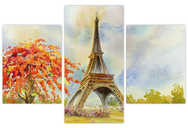Tablou pictat cu turnul Eiffel (90x60 cm)