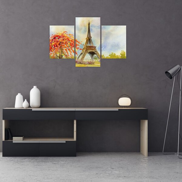 Tablou pictat cu turnul Eiffel (90x60 cm)