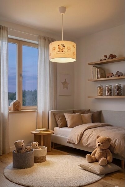 Brilagi - Lustră LED suspendată pe cablu pentru copii BOBO, 1xE27/60W/230V, diametru 35 cm, alb/cu ursuleți