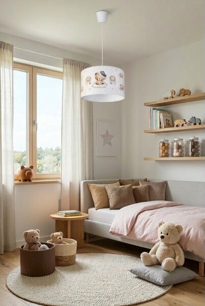 Brilagi - Lustră LED suspendată pe cablu pentru copii BOBO, 1xE27/60W/230V, diametru 35 cm, alb/cu ursuleți