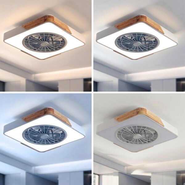 Brilagi - Plafonieră LED reglabilă cu ventilator LED/38W/230V, 50 cm, alb/stejar + telecomandă