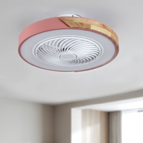 Brilagi - Corp de iluminat LED dimabil cu ventilator LED/38W/230V 50 cm roz/stejar + telecomandă