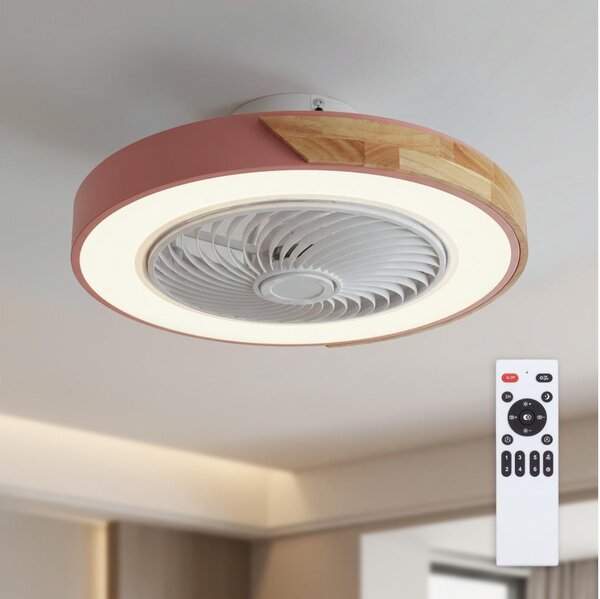 Brilagi - Corp de iluminat LED dimabil cu ventilator LED/38W/230V 50 cm roz/stejar + telecomandă